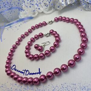 Pink 10mm South Sea Shell Pearls 4 Pc Necklace Bracelet & Earrings 925